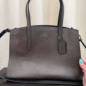 Coach Gray Leather Tote with Metallic Sheen